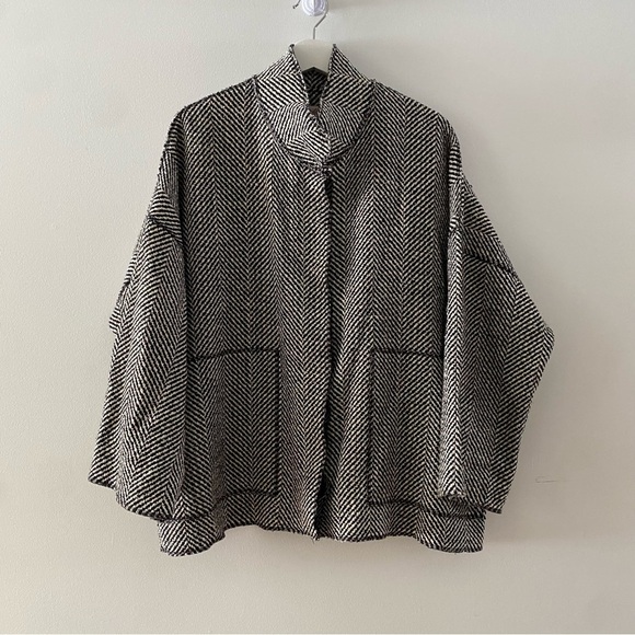 Cameleon Black Wool Herringbone Oversized Sweater Coat Jacket Women’s Size XS - Picture 1 of 10